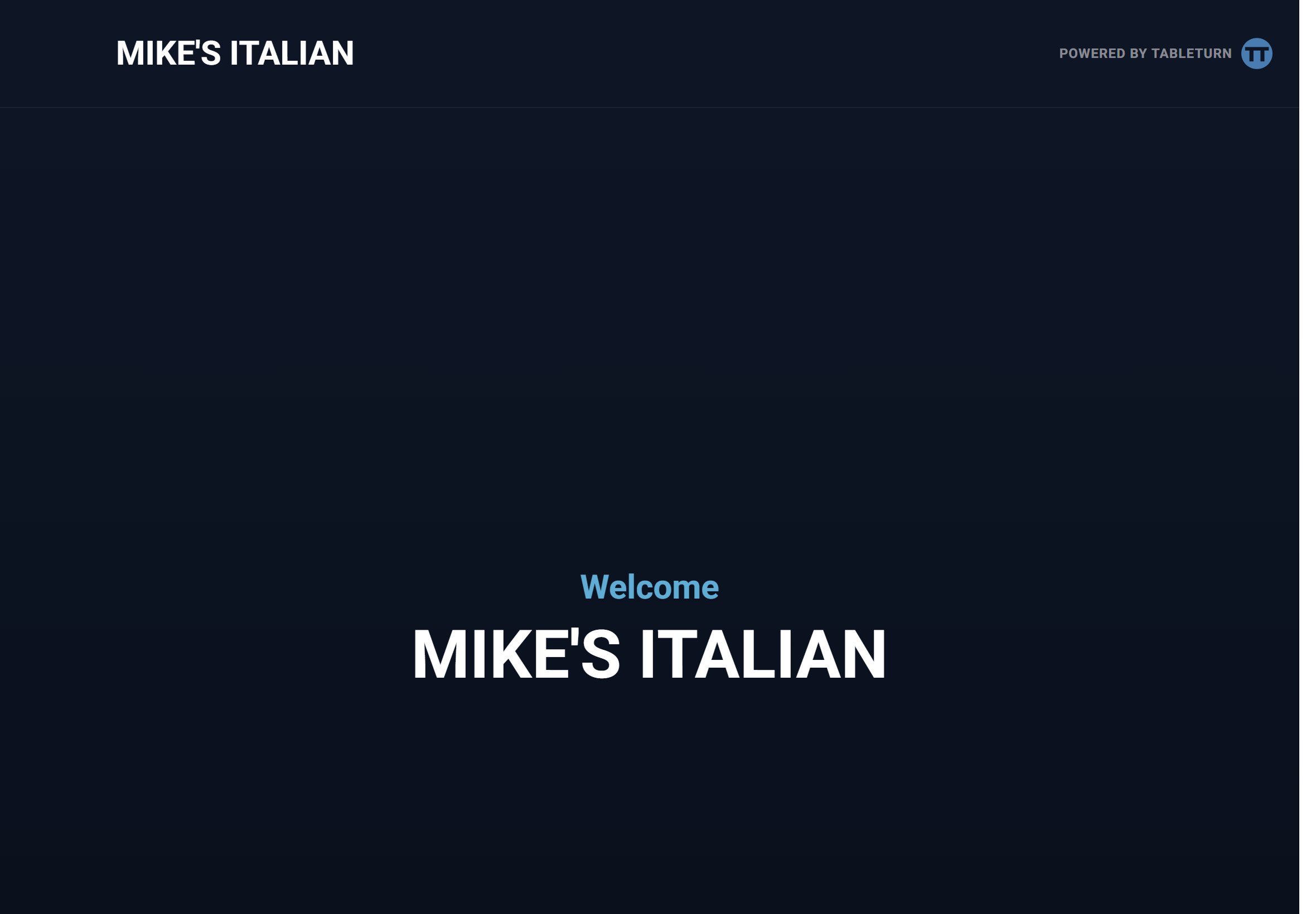 The customer-facing display at its idle welcome screen