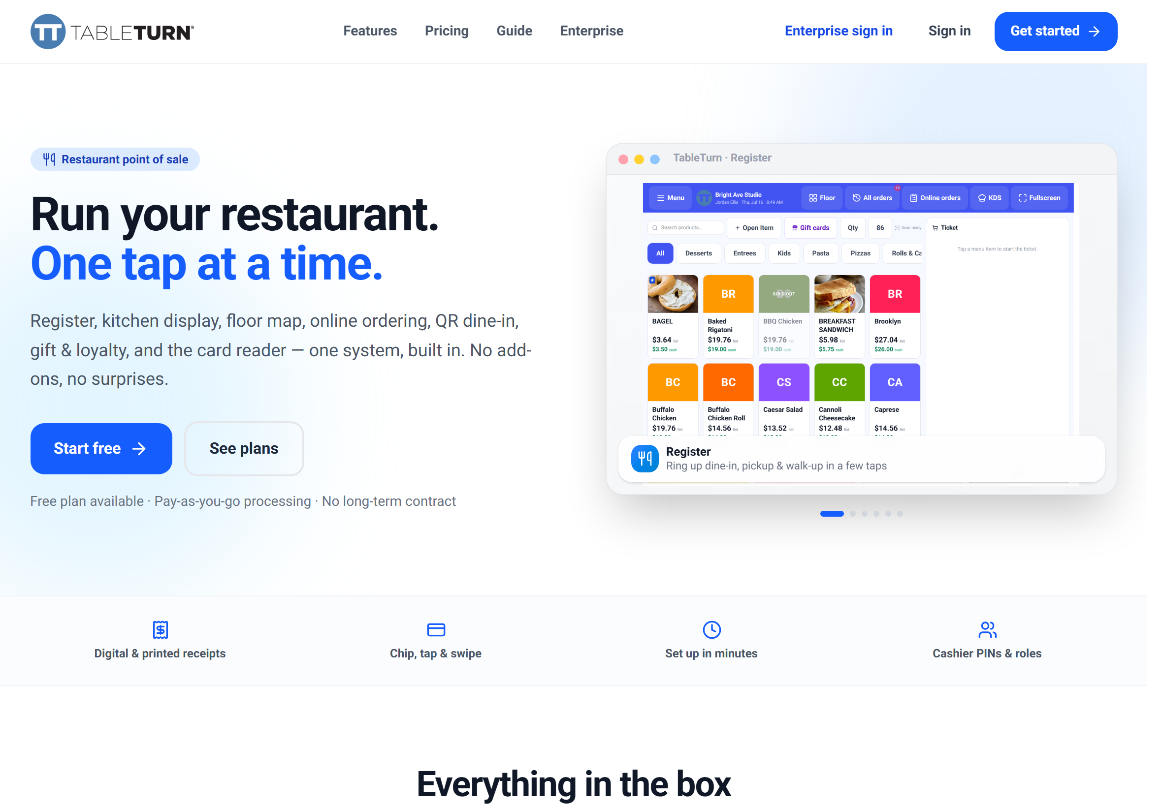 The TableTurn workspace after login
